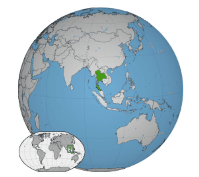 Tailândia: Projeção Ortográfica. Fonte: Wikimedia commons